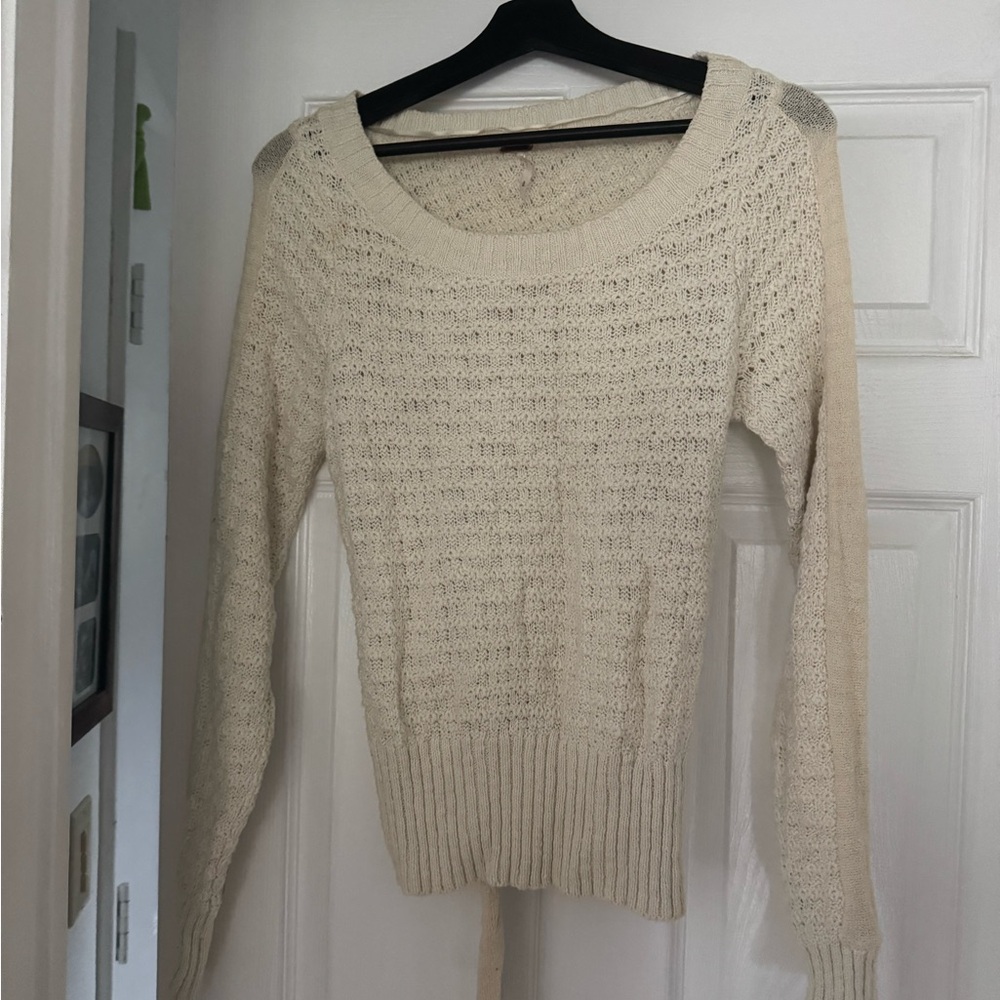 Free people tan sweater with open back and tie